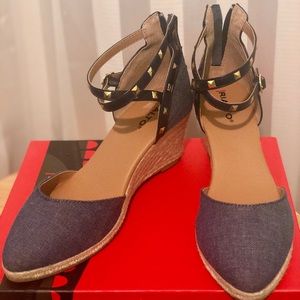Rialto Studded Denim Wedges